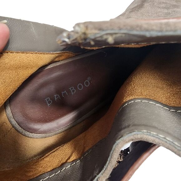 Bamboo Taupe Suede Ankle Open Toe 4" Heels Boot Booties - Picture 8 of 9